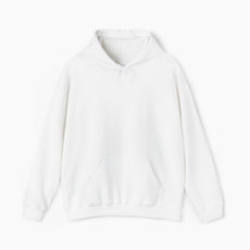 Front view of a plain white hoodie on a plain background.