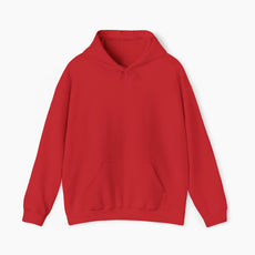 Front view of a plain red hoodie on a plain background.