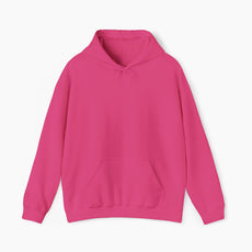 Front view of a plain pink hoodie on a plain background.