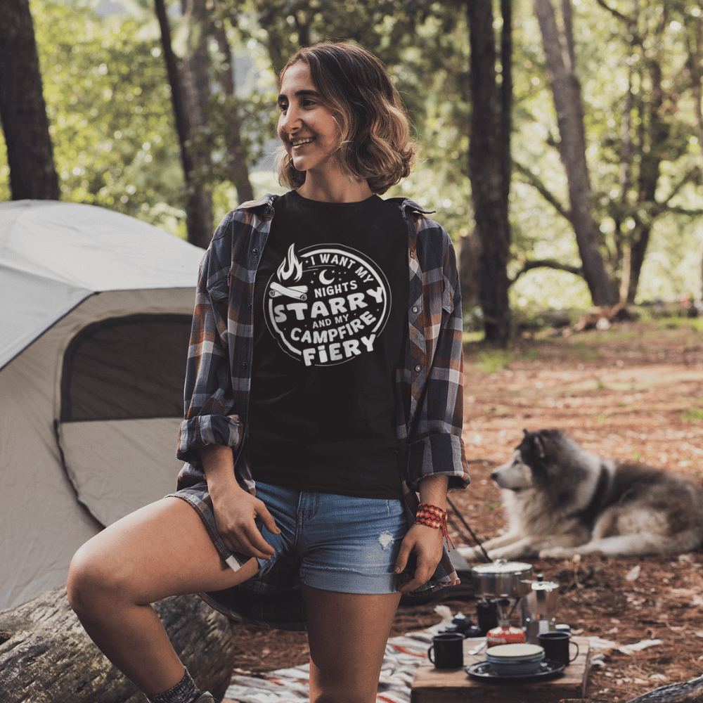 "Starry Nights and Fiery Campfires" Unisex Tee – Outdoor Bliss